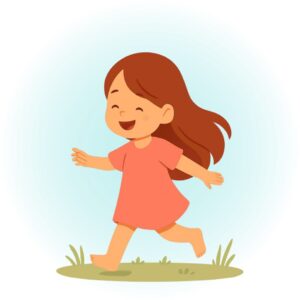 芝生の上を裸足で歩く女の子のイラスト