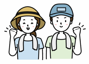 ガッツポーズをする男性と女性のイラスト