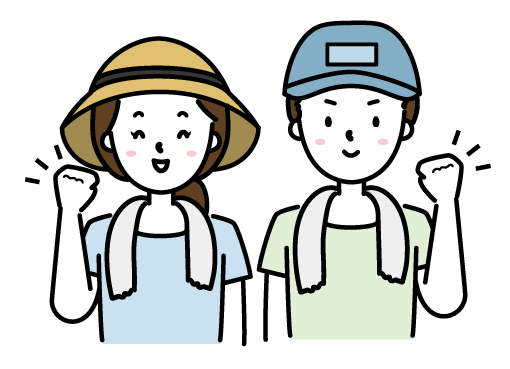 ガッツポーズをする男性と女性
