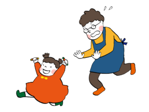 子どもを追いかける父のイラスト