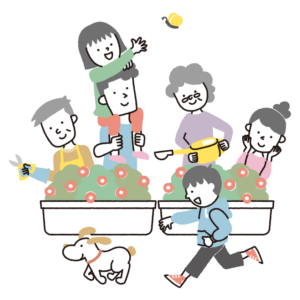 家族と植物のイラスト