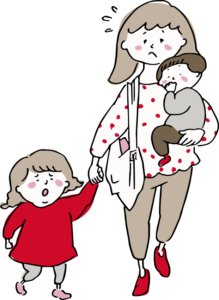 子ども2人荷物をたくさん持った母のイラスト