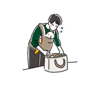 お父さんが赤ちゃんの荷物を準備しているイラスト
