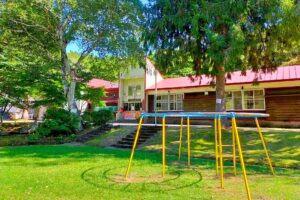 学校、校庭、芝生