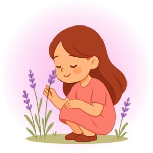 ラベンダーの匂いを香る女の子のイラスト