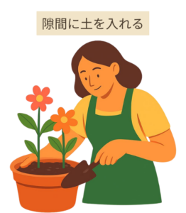 花植えの手順　隙間に土を入れる