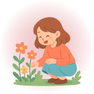 花を見る女の子のイラスト
