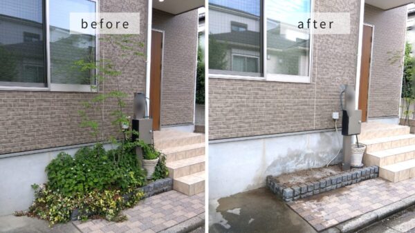 花壇のお手入れ(除草・アオダモ移植・土壌改良)の作業写真