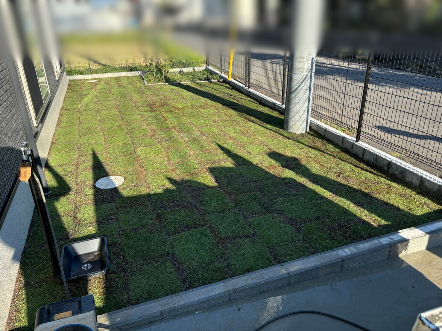草取り、整地、TM9芝張り、目土、水やりの作業写真