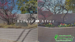 学校の花壇への花植えの作業事例　アイキャッチ