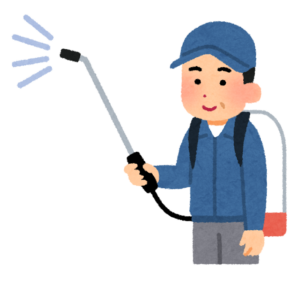 薬剤を撒いている人のイラスト