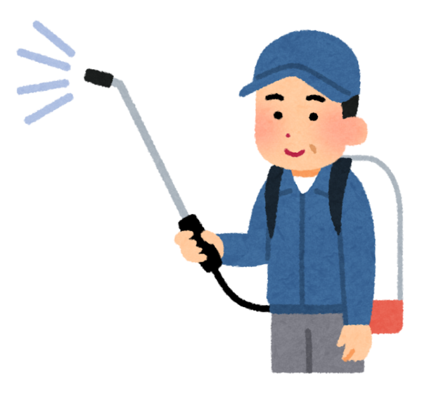 薬剤を撒いている人のイラスト